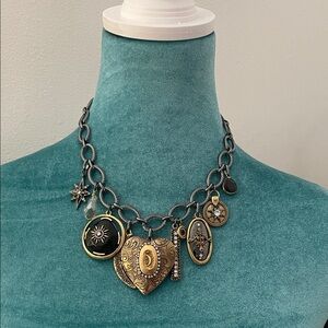 Chicos Vintage-Inspired Gold and Black Chain Heart CharmNecklace